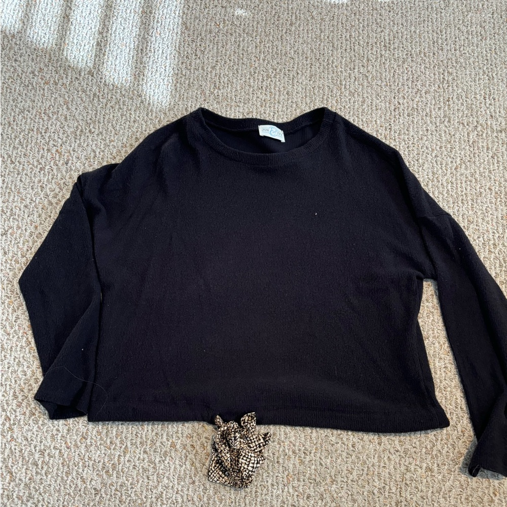 Jun and Ivy black sweater with front tie